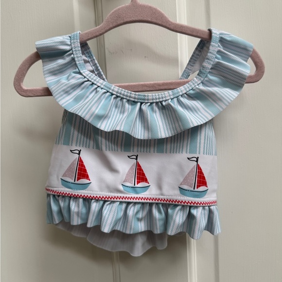 Marie Nicole Other - NWOT Marie Nicole 3T Girls Sailboat Ruffle Bikini Top Bathingsuit Swimsuit